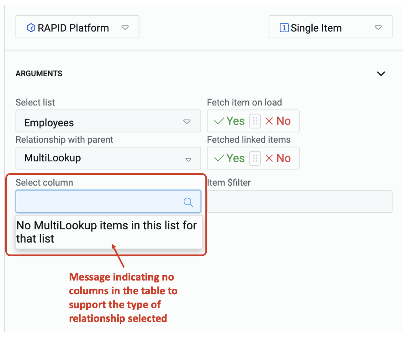 Image showing message if no supportive column type